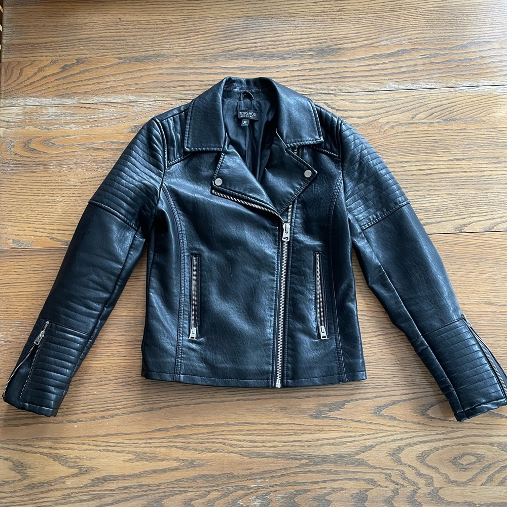 Topshop Women’s Black Vegan Leather Moto Jacket